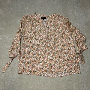 Cynthia Rowley Floral V-neck Rayon 3 quarter tie sleeve Shirt top women's medium